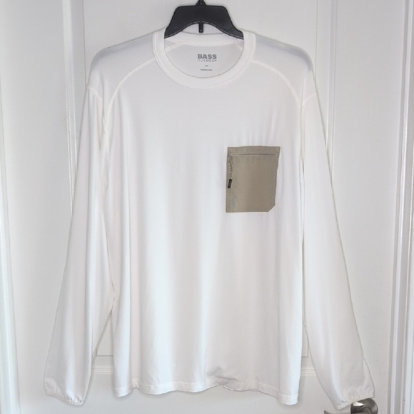 Bass Outdoor White Long Sleeve Tee Front Tan Zipper Pocket Men's XXL - Picture 3 of 9